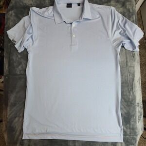Dunning Golf‎ Shirt Men's Blue And  White Striped Short Sleeve Polo Size Large